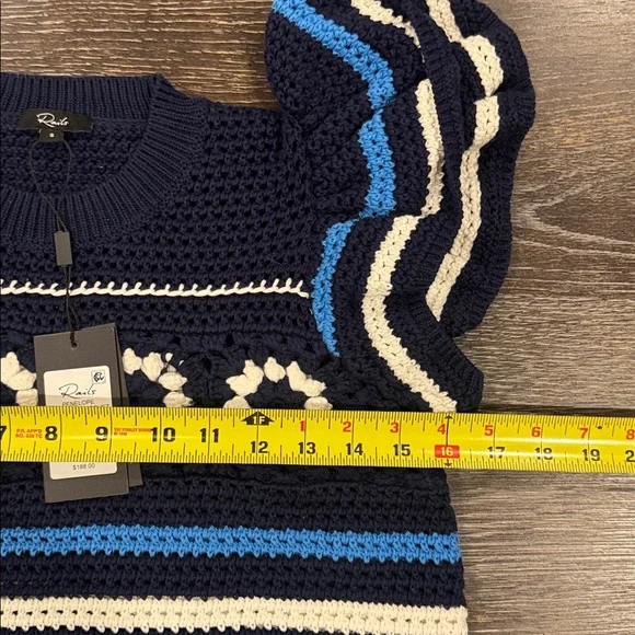 NWT Rails Penelope Crochet Top Sweater Blue Navy  
Striped Size S Flutter Sleeve - Picture 10 of 13